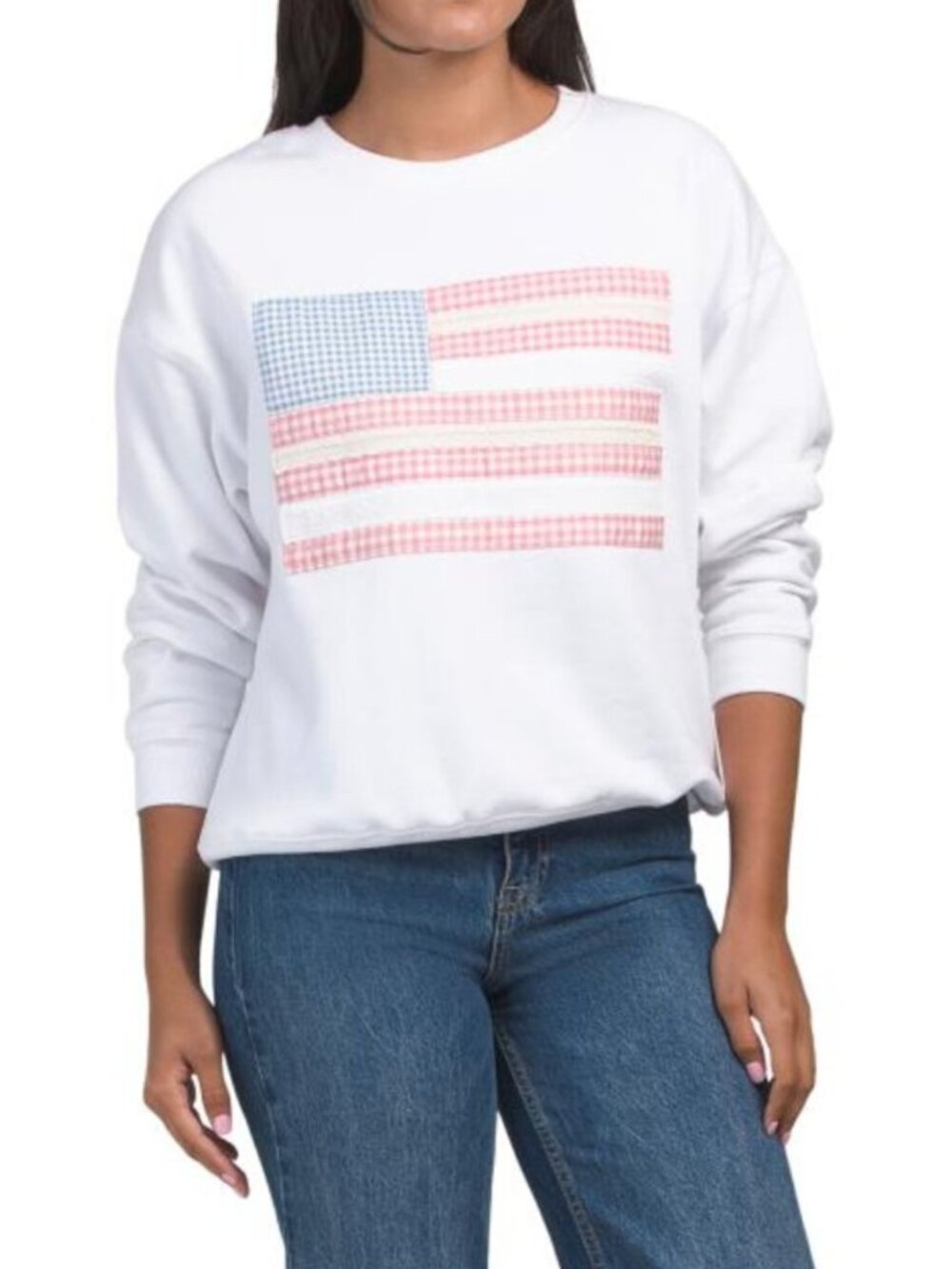 LAZY SUNDAY Fleece Usa Flag Patched Sweatshirt